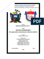 Separación convencional y divorcio ulterior en el proceso sumarísimo