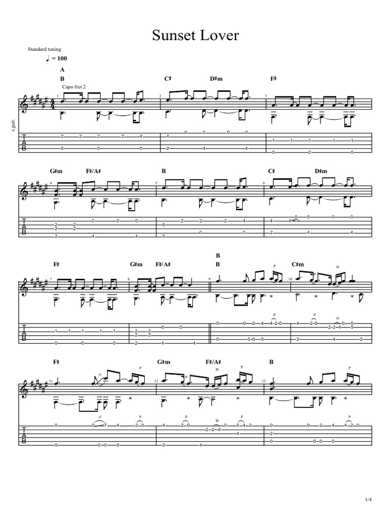 Sunset Lover 100 A B C D M F PDF Chordophones Pitch (Music)