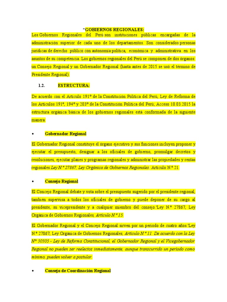 Funciones de los Gobiernos Regionales | PDF | Política | Economias