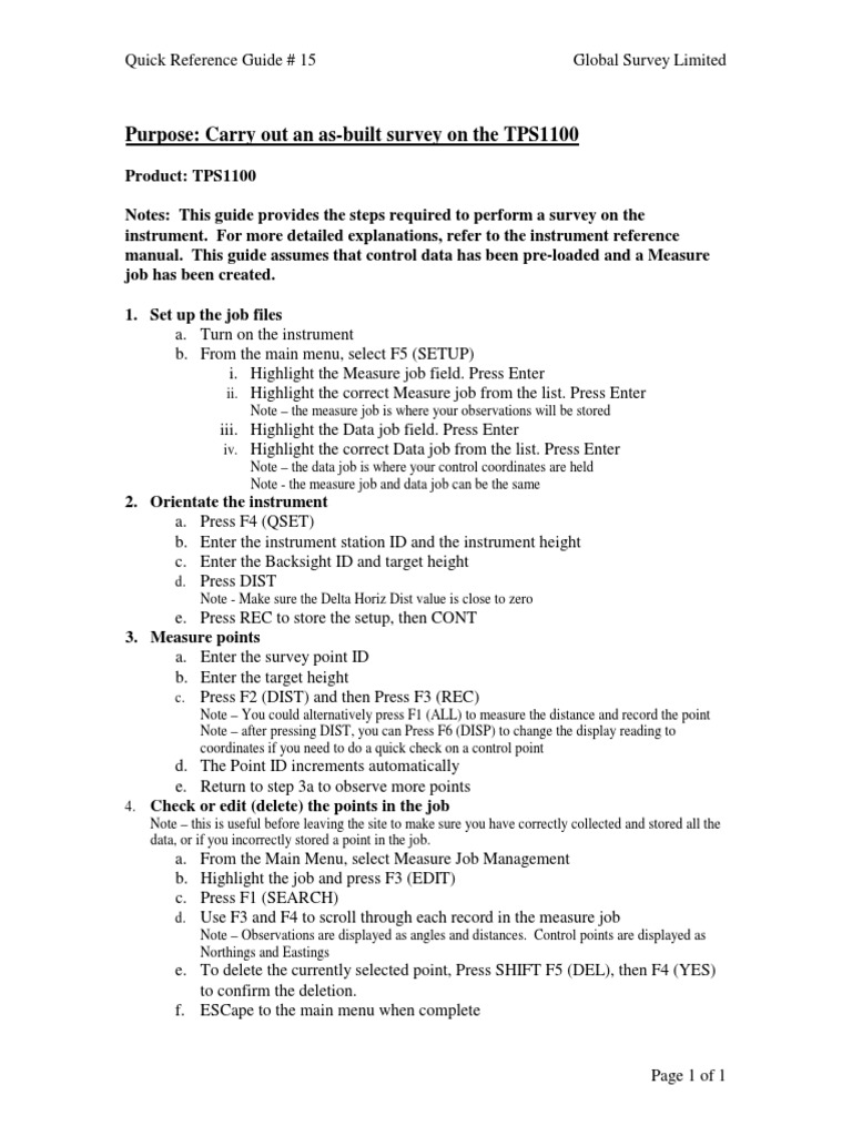 TPS1100 As-Built Survey Guide | PDF | Computing