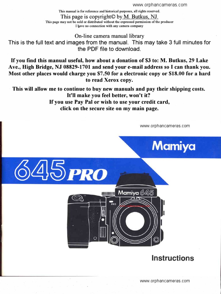 Mamiya 645 Pro Instruction Manual | PDF | Camera | Camera Lens