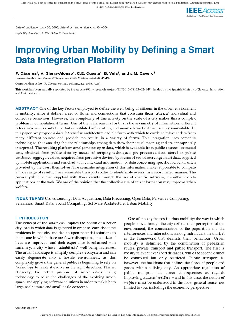 Improving Urban Mobility by Defining A Smart Data Integration Platform ...