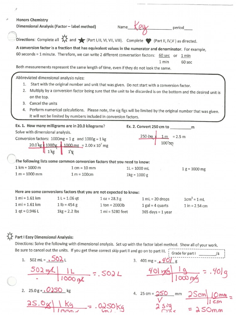 Dimensional Analysis Answer Key | PDF