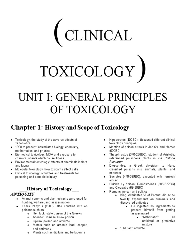 Clinical Toxicology: Unit I: General Principles of Toxicology | PDF ...