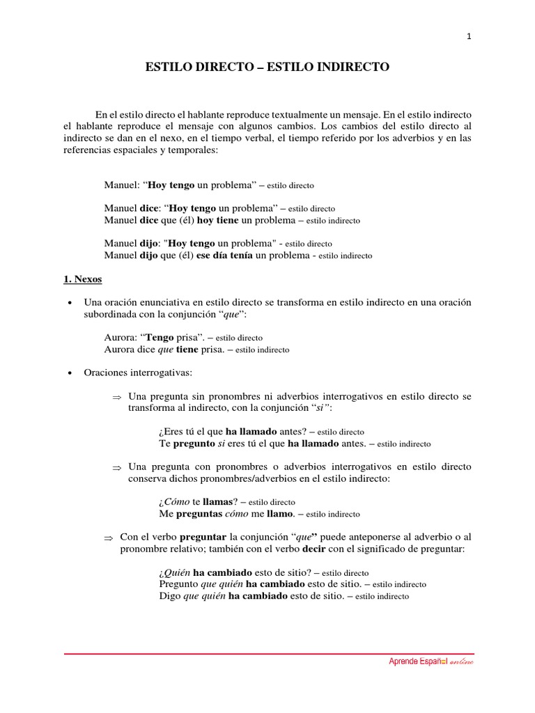 Estilo Directo - Indirecto | PDF | Relaciones sintácticas | Morfología