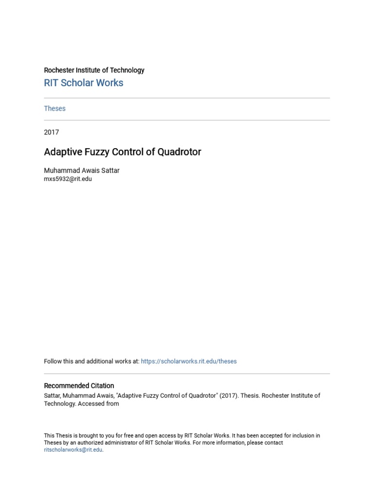 Adaptive Fuzzy Control of Quadrotor | PDF | Control Theory | Flight ...