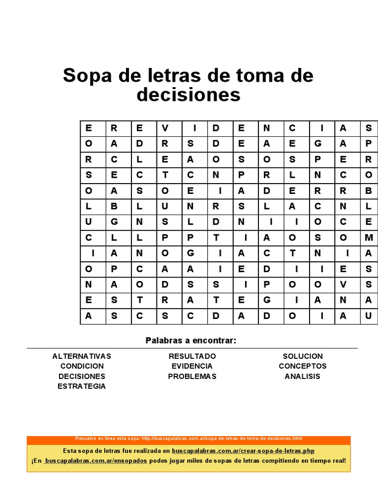 Sopa de Letras: Toma de Decisiones | PDF
