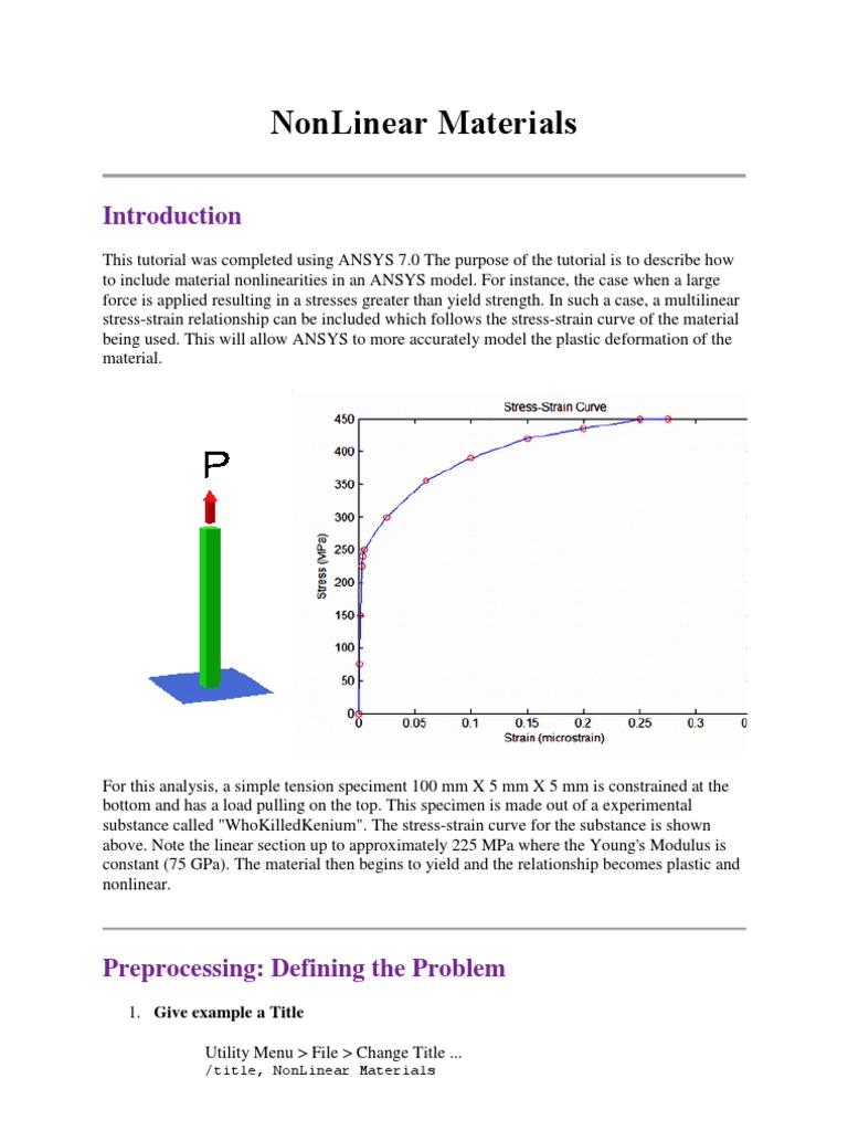 ANSYS Nonlinear Material Tutorial | PDF | Teaching Methods & Materials