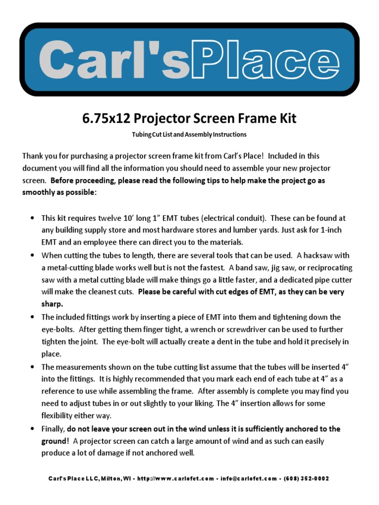 6.75x12 Projector Screen Assembly Guide | PDF | Manufactured Goods ...