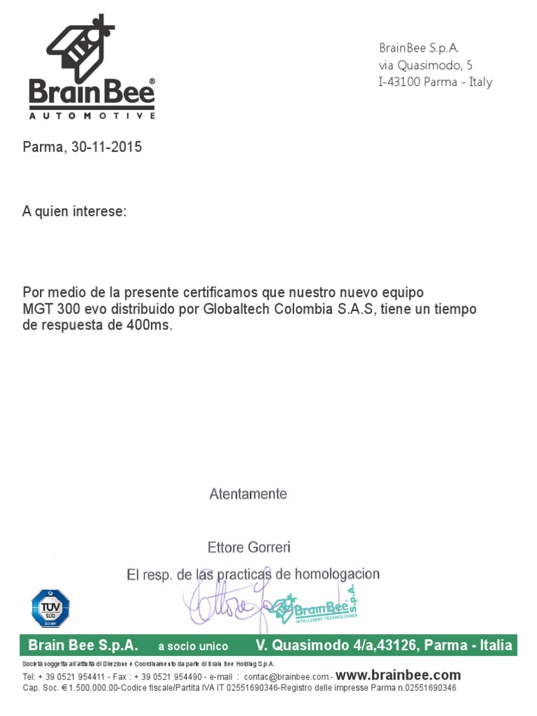 Certificación MGT 300 Evo: 400ms Respuesta | PDF