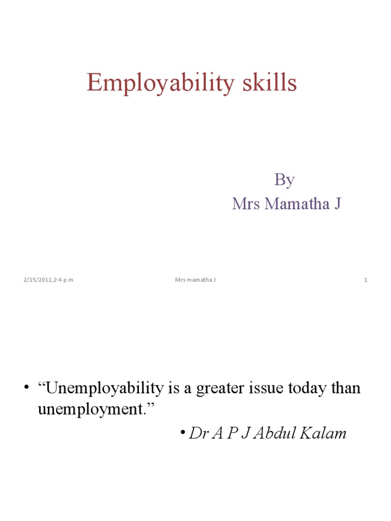 Employability Skills: by Mrs Mamatha J | PDF | Employment | Motivational