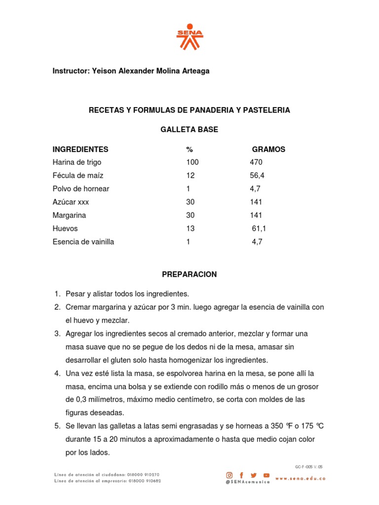 Formulas y Recetas Clase 1 Galletas | PDF | Galleta | Chocolate