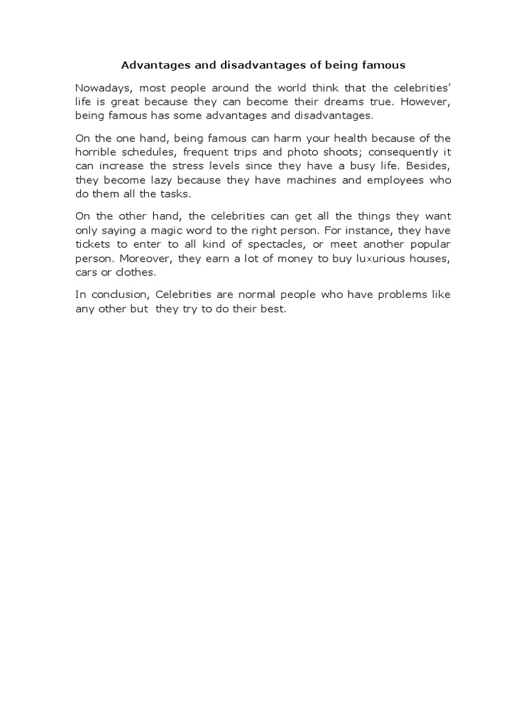 Advantages and Disadvantages of Being Famous 2018 PDF