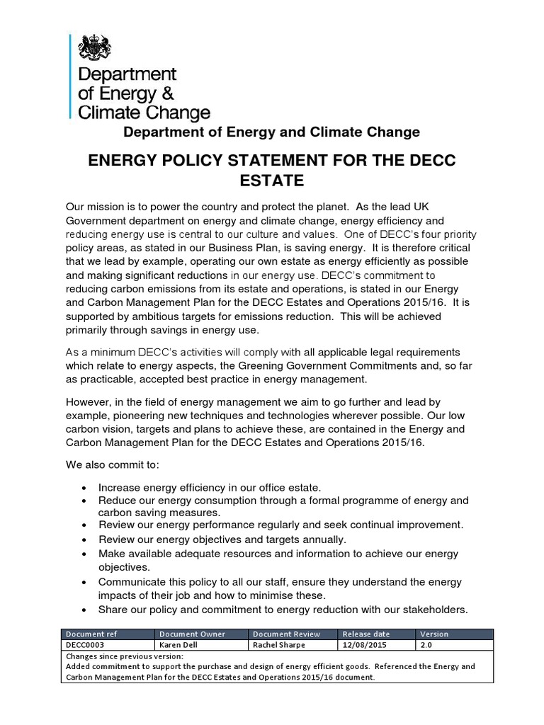 DECC0003 Energy Policy V2.0 | PDF | Low Carbon Economy | Energy Management