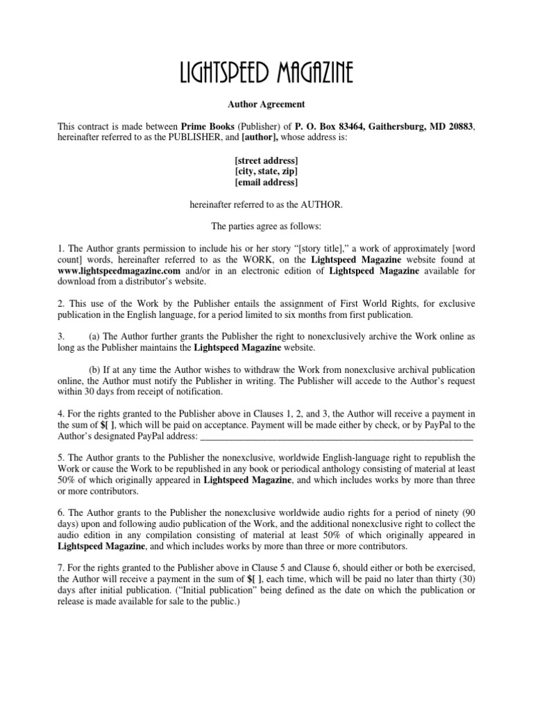 Lightspeed Magazine PDF Publishing Indemnity
