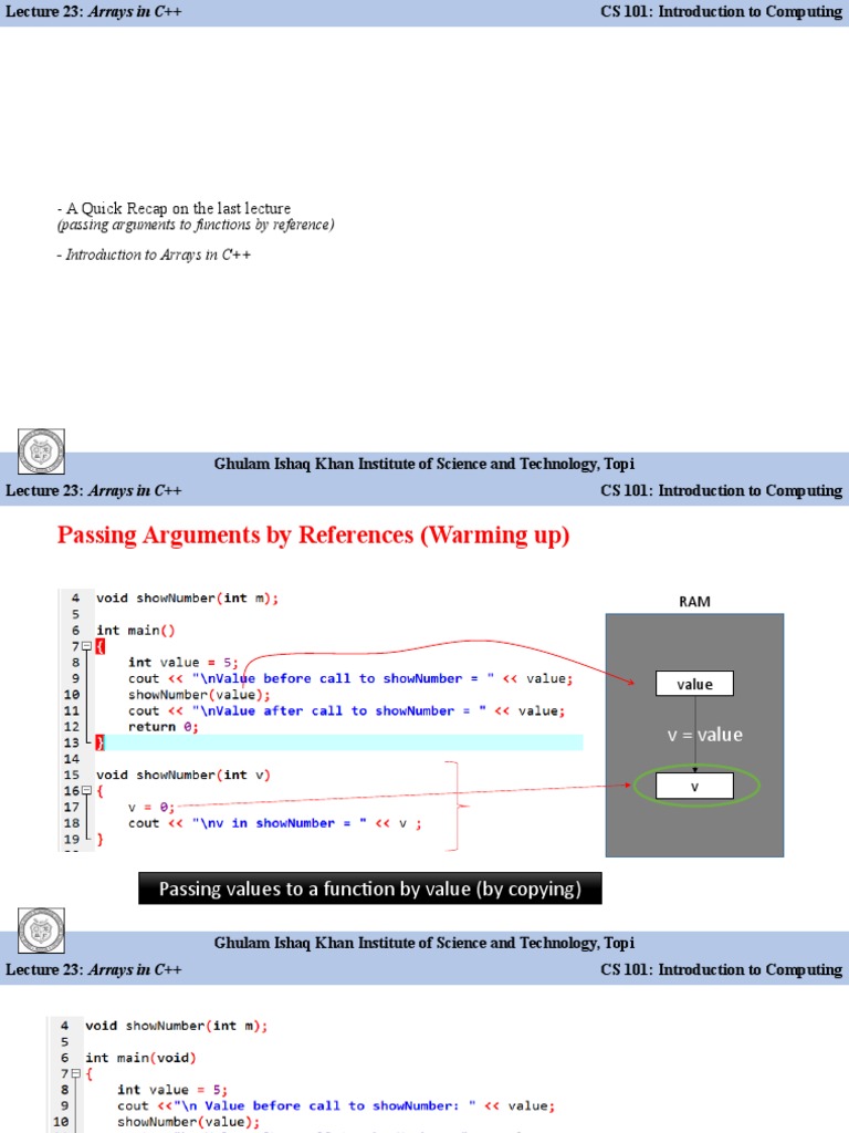 A Quick Recap On The Last Lecture: (Passing Arguments To Functions by ...