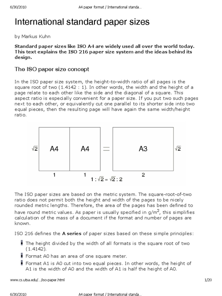 A4 Paper Format - International Standard Paper Sizes | PDF | Stationery