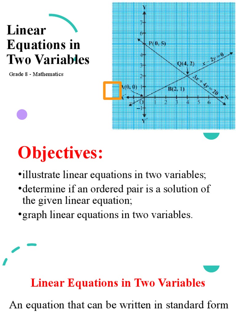 Linear Equations in Two Variables: Grade 8 - Mathematics | PDF ...