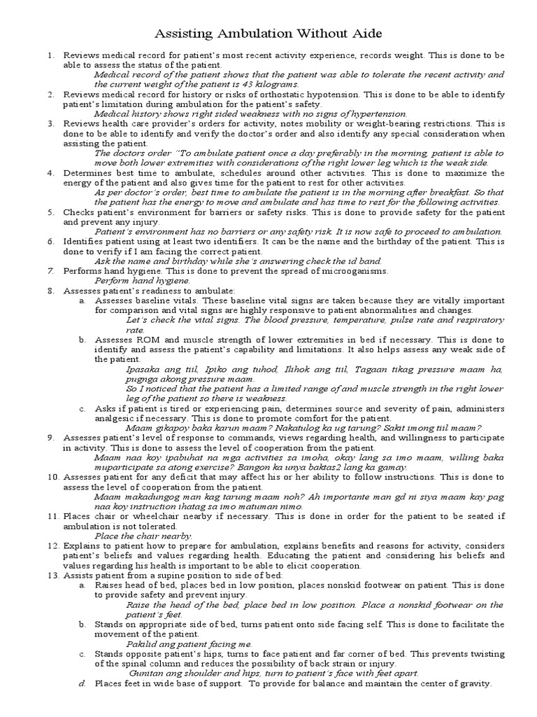 Patient Ambulation Guide | PDF | Walking | Medical Record