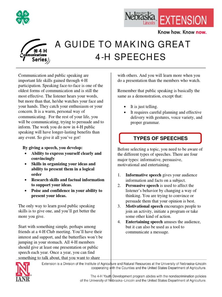 4-H Public Speaking Guide | PDF | Gesture | Hand