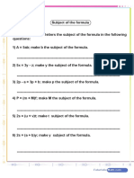 Subject of Formula Worksheet