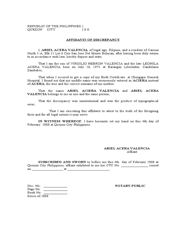 Affidavit of Discrepancy in Name | PDF | Law