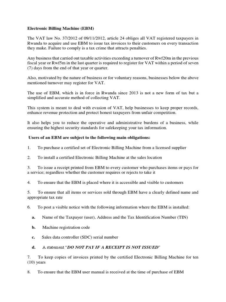 EBM Compliance and Usage in Rwanda | PDF | Invoice | Value Added Tax