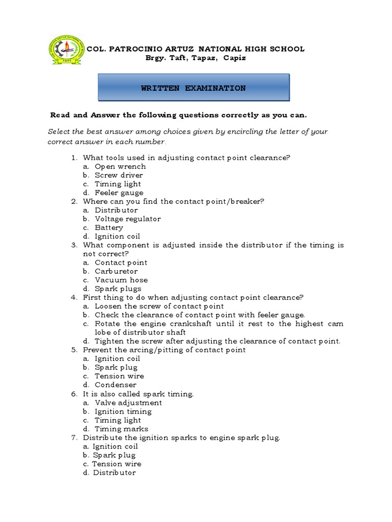 10 PTS Written Exam PDF Distributor Ignition System