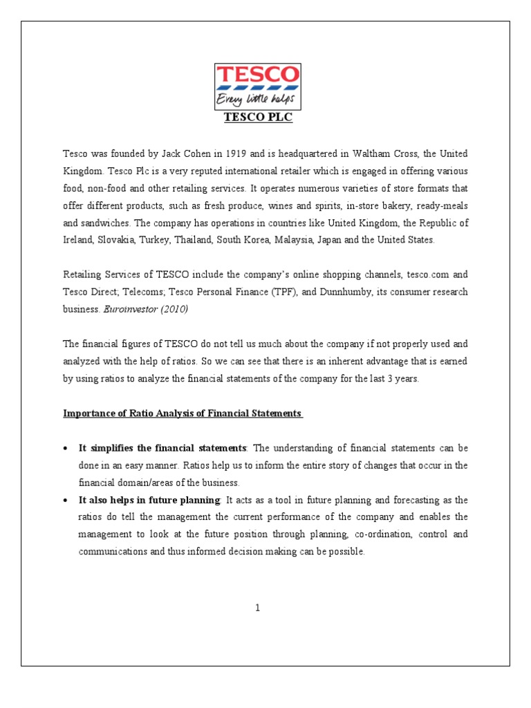 Ratio Tesco Assignment Dividend Revenue