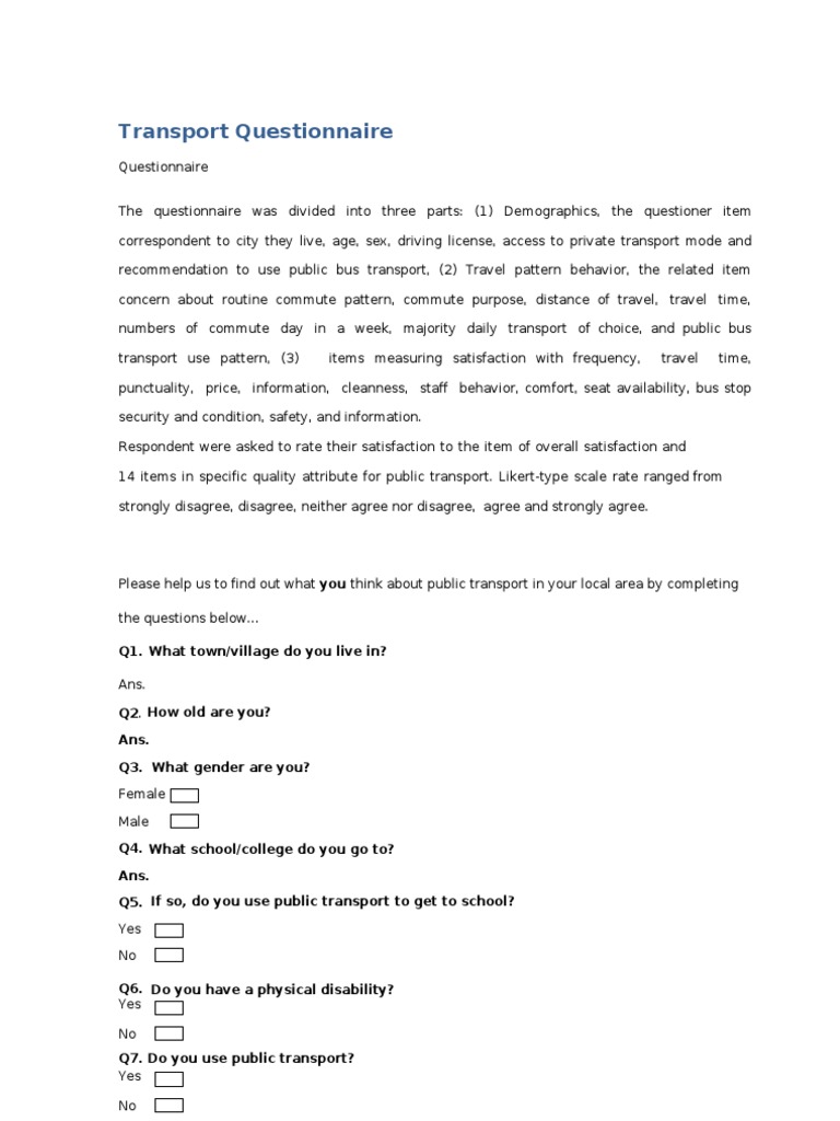 pp Public Transport Questionnaire