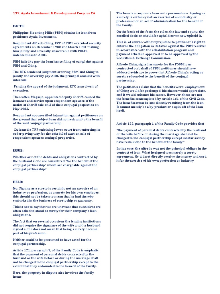Ayala Investment and Devt Corp Vs CA PDF Surety Legal Concepts