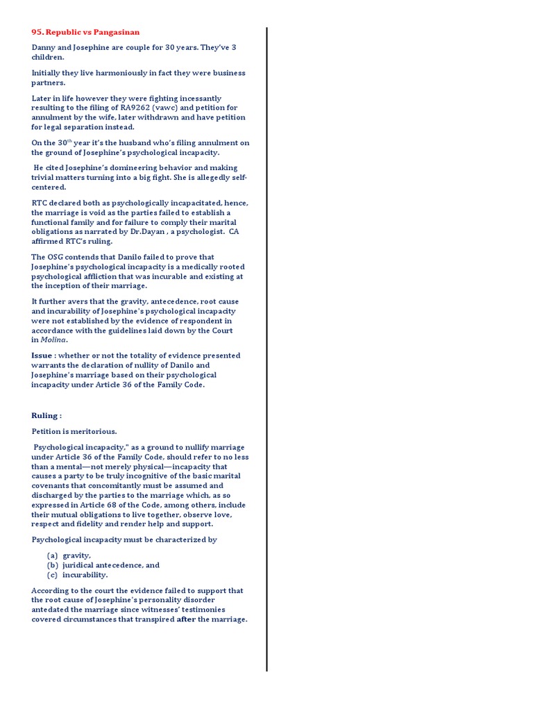 Psychological Incapacity in Marriage Case | PDF