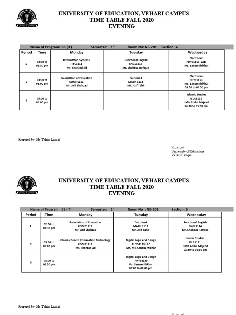 BS IT Fall 2020 Evening Timetable | PDF | Information Technology ...
