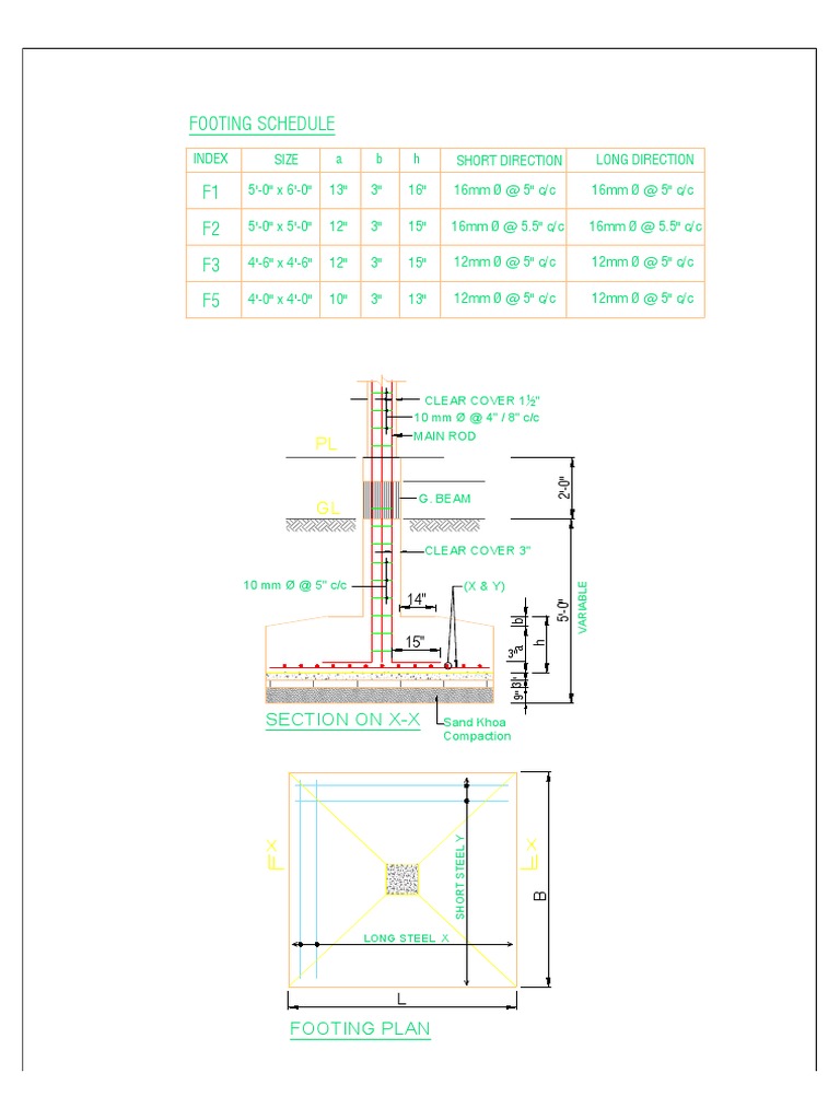 Footing Schedule: 10 MM Ø at 4