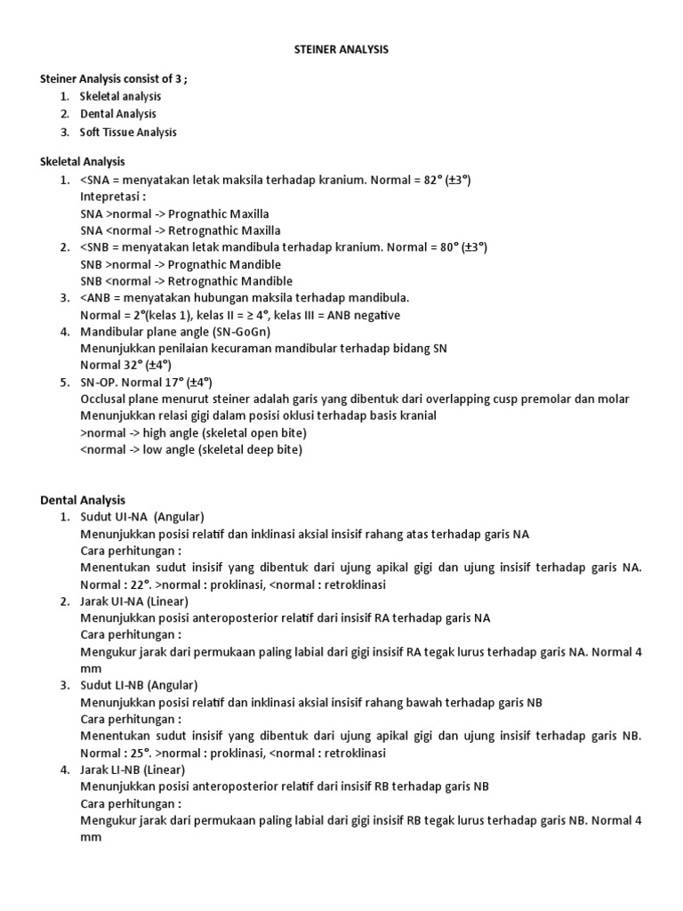 Steiner, Soft Tissue Analysis & References Line | PDF