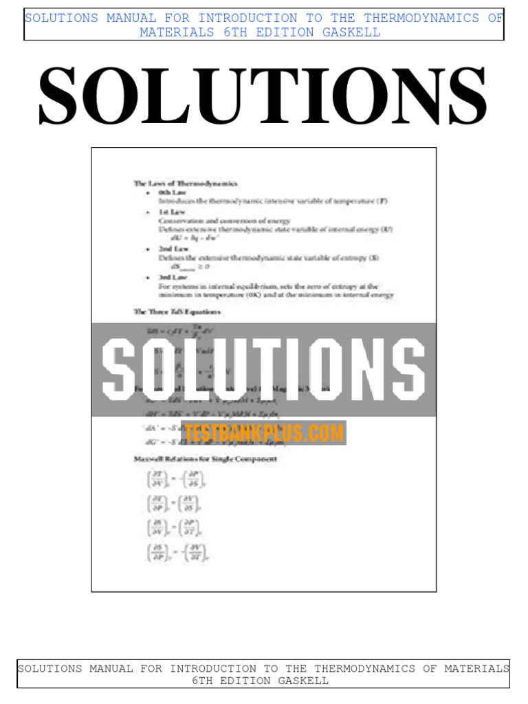 Solutions: Solutions Manual For Introduction To The Thermodynamics 