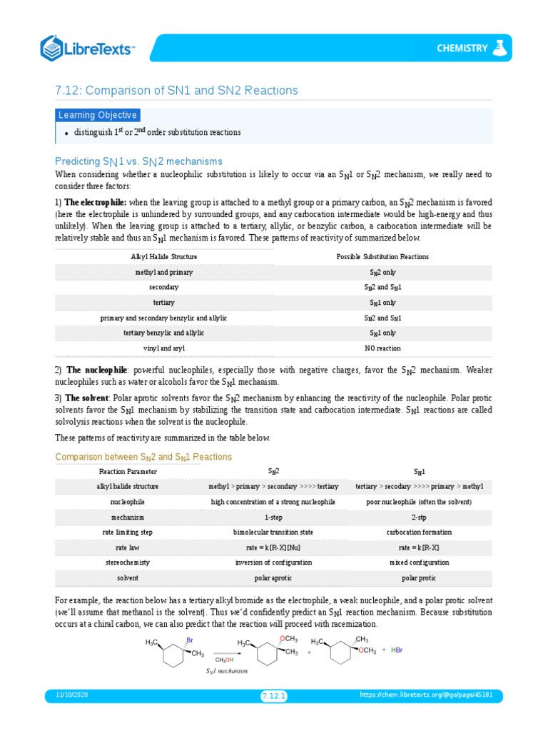 7 12 Comparison Of Sn1 And Sn2 Reactions Predicting S 1 Vs S 2