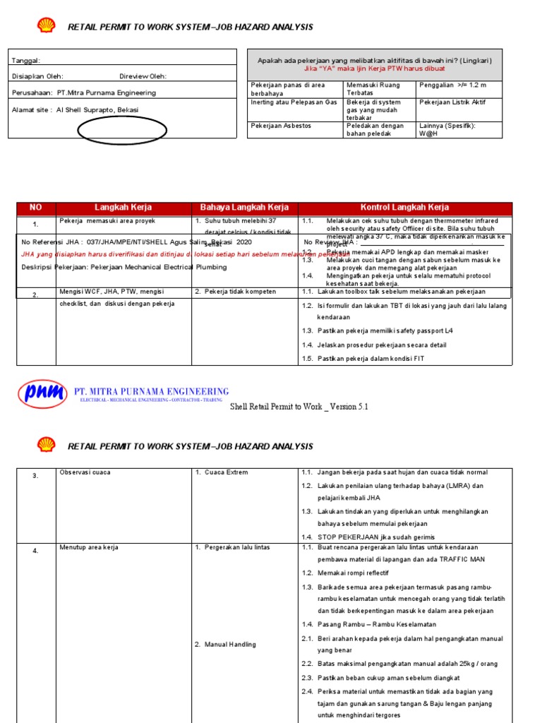 Retail Permit to Work System - Job Hazard Analysis for Mechanical ...