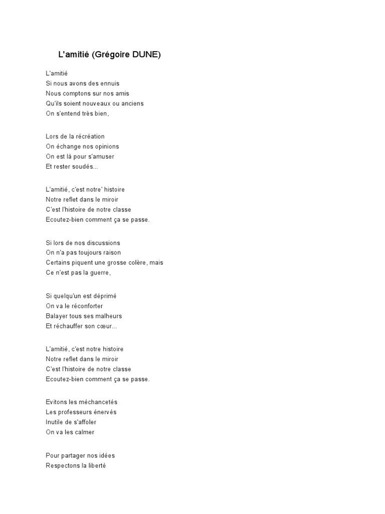 Chanson Sur L Amitié En Français Chanson | PDF