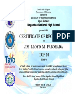 Certificate of Recognition: Jim Lloyd M. Paborada