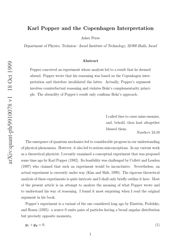 Karl Popper and The Copenhagen Interpretation | PDF | Quantum Mechanics ...