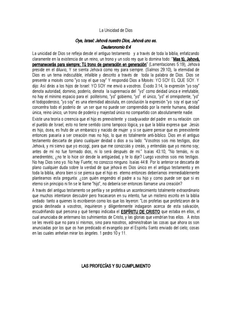 La Unicidad de Dios en la Biblia | PDF | Pentecostalismo de Unidad | Jesús