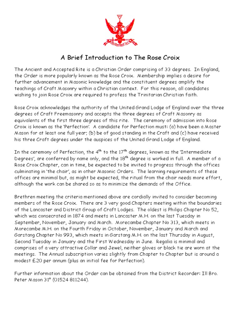 A Brief Introduction To The Rose Croix | PDF | Freemasonry | Masonic Lodge