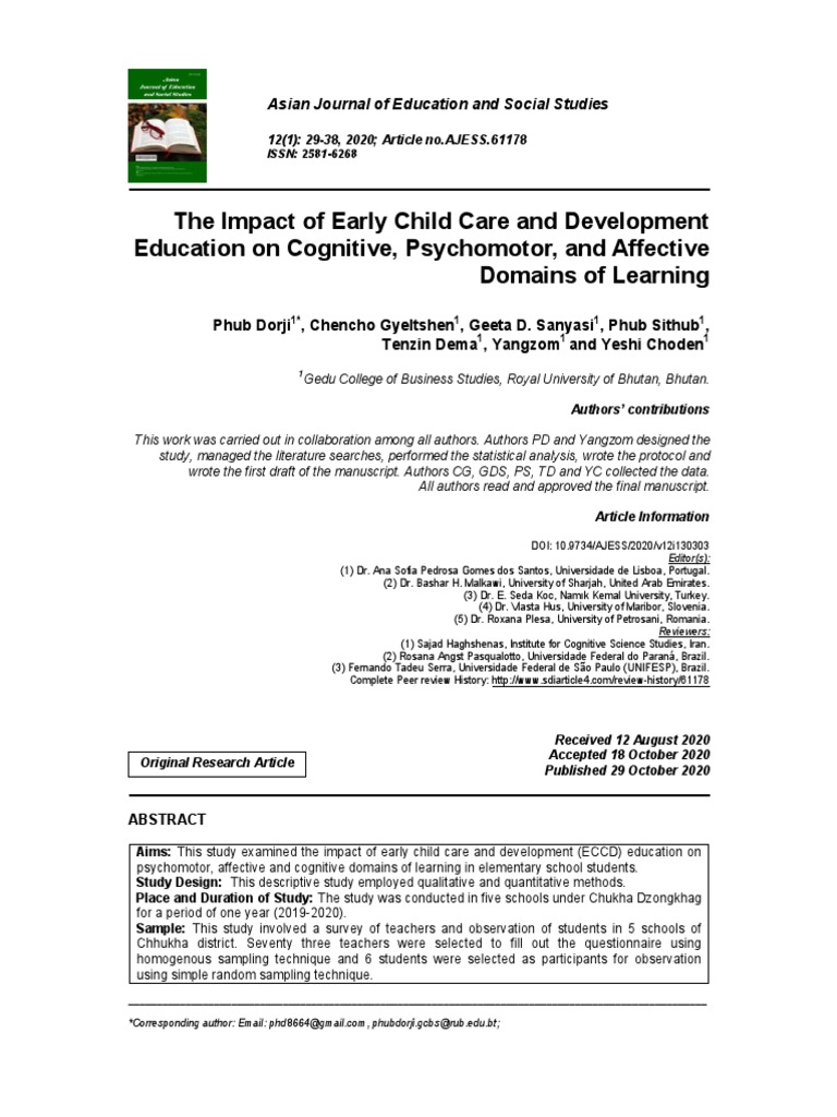 The Impact of Early Child Care and Development Education On Cognitive ...