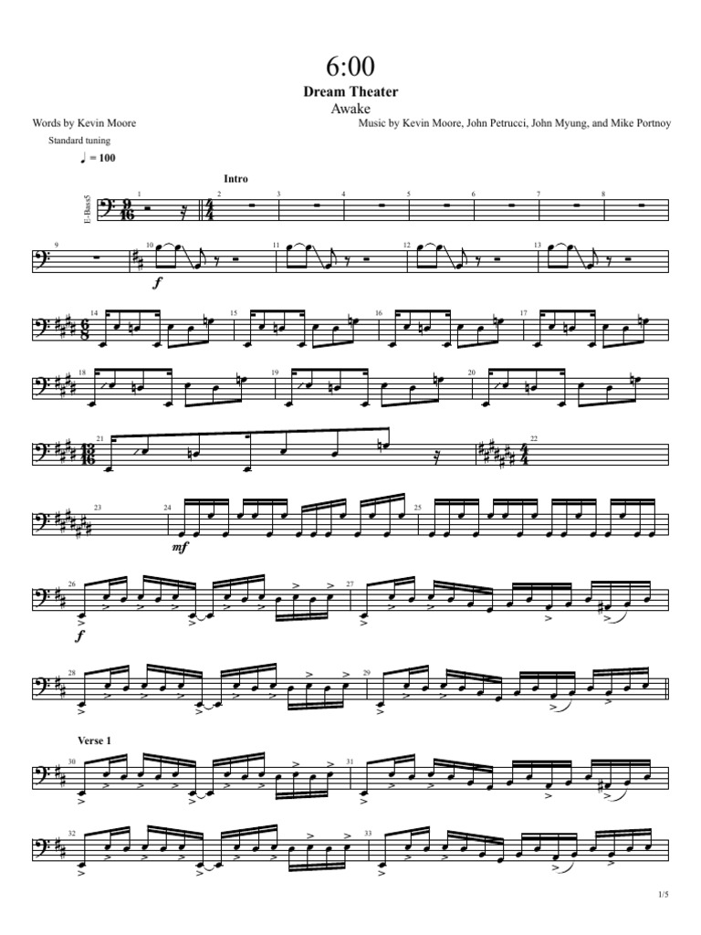 Dream Theater: 6:00 Bass Tab | PDF | Progressive Rock | Rock Music