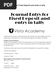 Journal Entry For Fixed Deposit and Entry in Tally - Best Tally Accounts Finance Taxation SAP FI Coaching Institute in Dehradun
