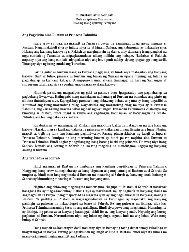 Epiko Si Rustam At Si Sohrab Pdf