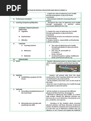LESSON PLAN IN PHYSICAL EDUCATION GRADE 11