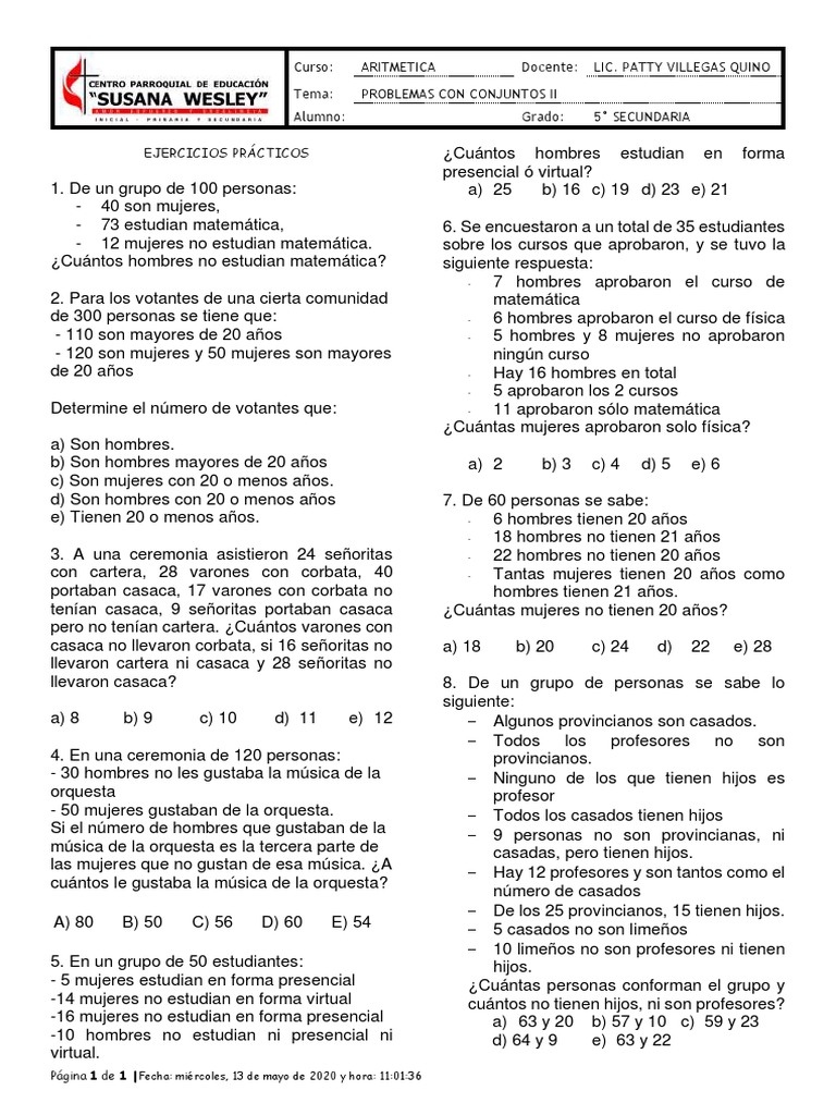 Problemas de Conjuntos para 5° Secundaria | PDF | Violencia