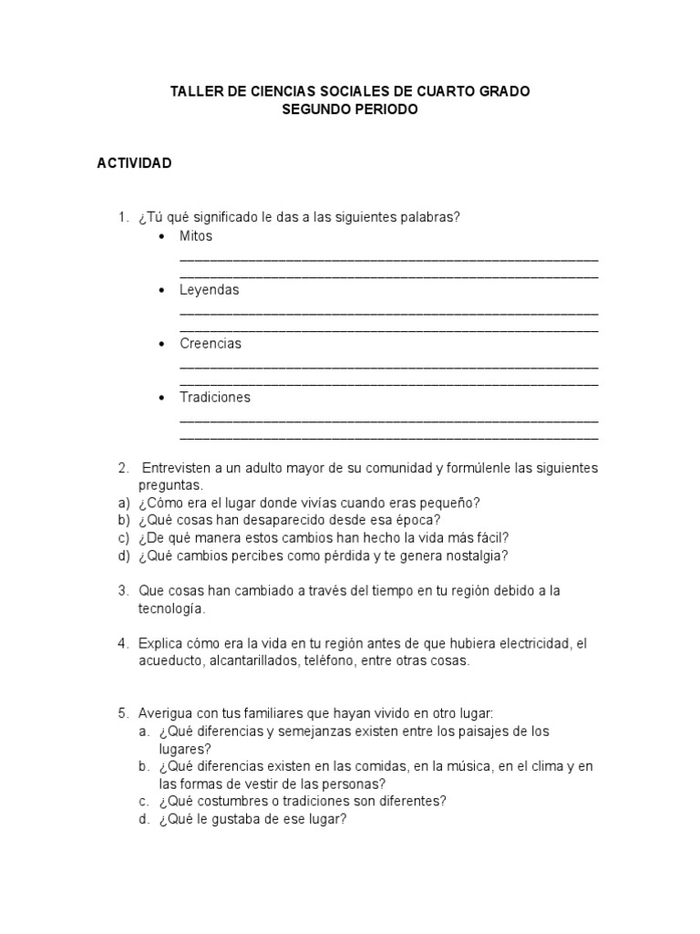 Taller de Sociales: Segundo Periodo 4to | PDF | Ciencias sociales ...